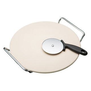 Runder Pizzastein für den Ofen mit Servierset und Pizzaschneiderrad-Grillset