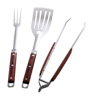 3-teiliges Grillwerkzeug-Set mit Holzgriff